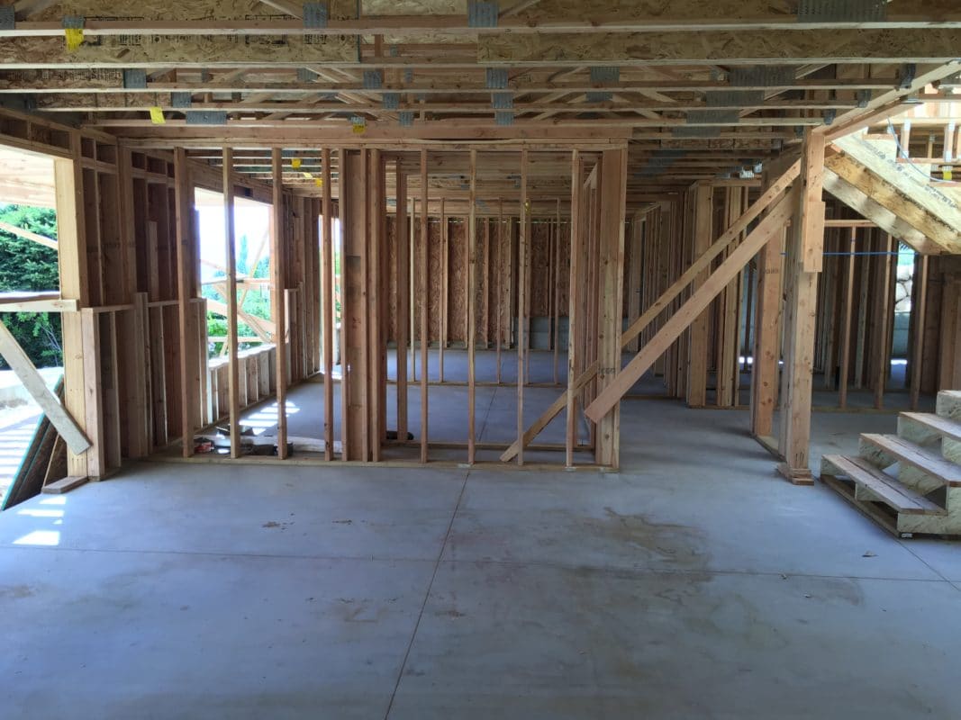 interior wall framing of basement in new home build