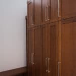 mudroom lockers made of dark wood in a premier new home build
