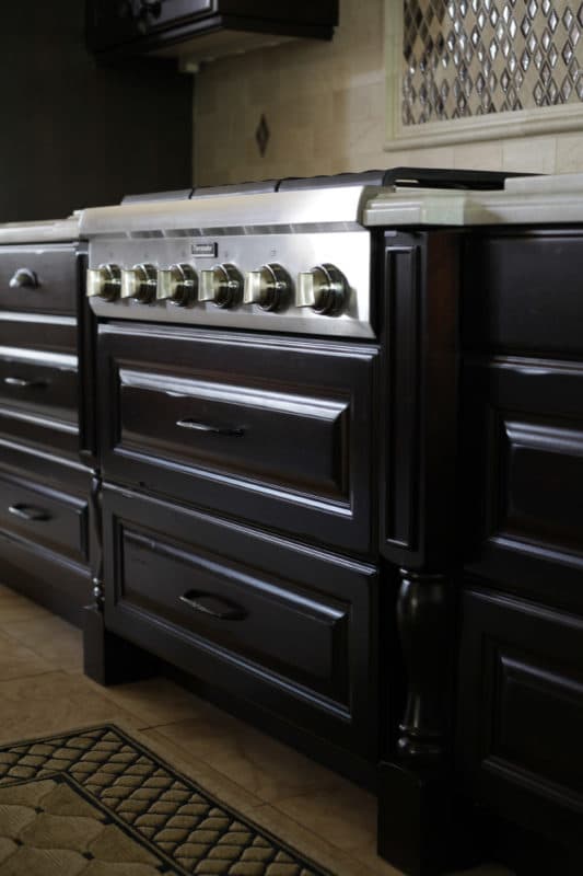 dark wood cabinets thermador top