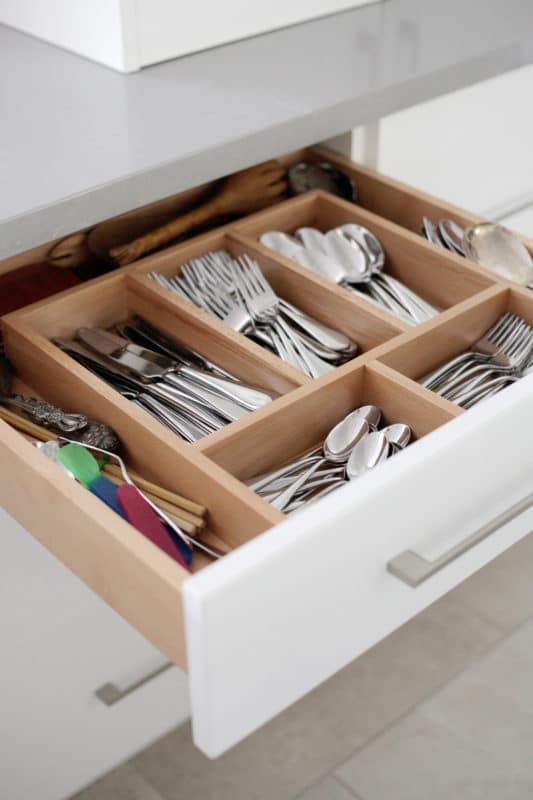 silverware drawer organizer, white cabinet drawer