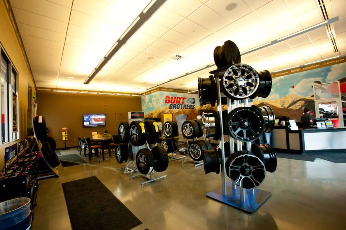 inside view of the lobby of a tire store completely remodeled